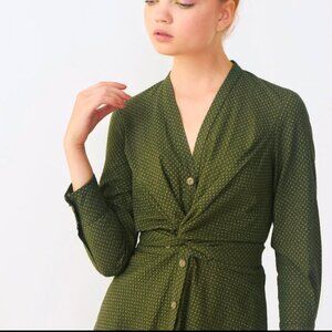 Heinui Leonard dress, green Japanese seersucker, xs
